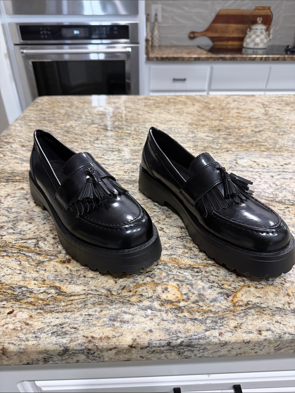 Black Tassel Platform Loafers for Women